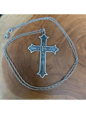 RETIRED Large James Avery IHS Cross Necklace, Sterling Silver